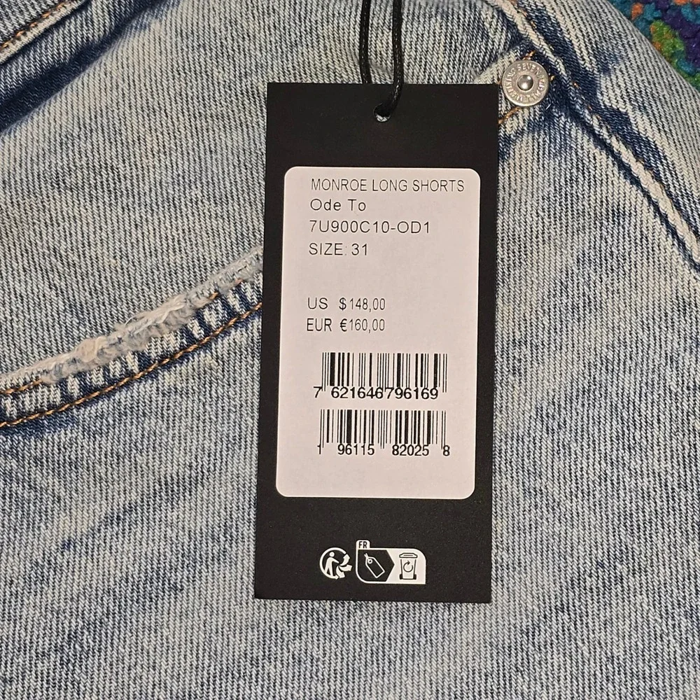 NWT‎ 7 For All Mankind Monroe Long Shorts in Ode To Raw Hem Women Size 31